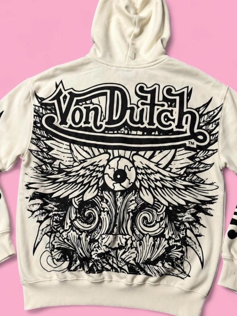 NWT Von Dutch Cream Full Zip Graphic Hoodie Y2K Streetwear Size Small Mens - Picture 2 of 2